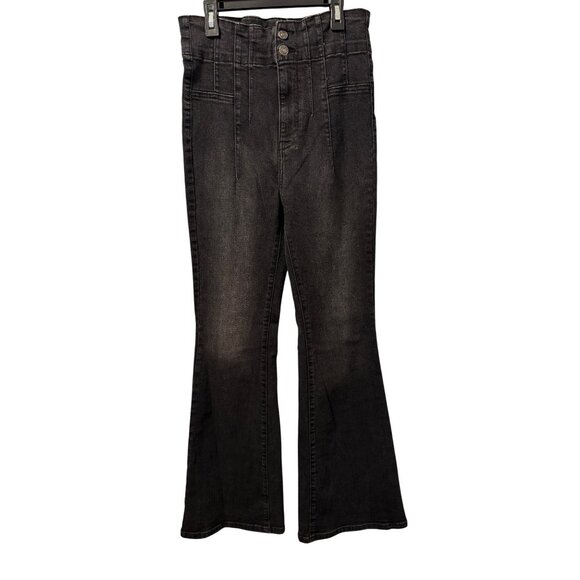 WE THE FREE Washed Black Flared Denim Jeans High Waist  Sz 29 Stretch Jean - Picture 1 of 12